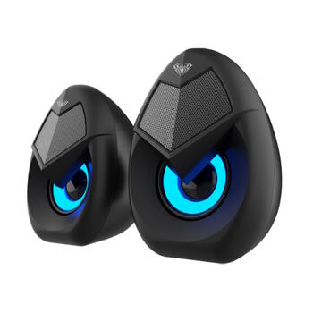 Aula N-69 Стильные Компактные Стерео колонки для ПК/ Портативного ПК 2.0 10W 3.5mm + USB RGB + Пульт Черные (N-69)
