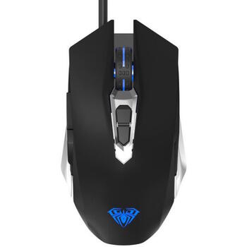 Aula S50 Multi-krāsu apgaismojuma Spēļu Optiskā pele a vadu/ 7 pogas/800-4800dpi/ ar ergonomisku formu/ Melna (S50)