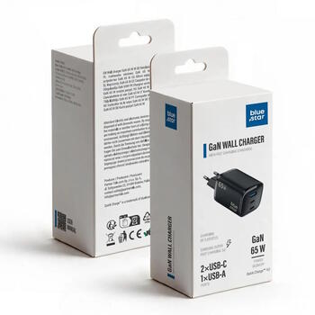 Blue Star Nano GaN Зарядное устройство (2x USB-C + USB-A), поддержка QC4.0 и PD, 3 А, 65W (VT-335)