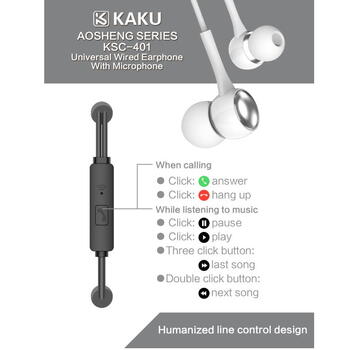 iKAKU KSC-401 Универсальные легкие наушники-вкладыши HiFi 3,5 мм с микрофоном 1,2 м Белый (KSC-401-WH)