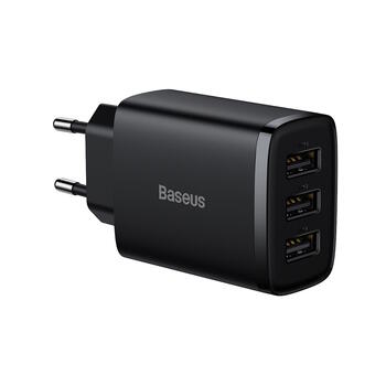 Baseus CCXJ020101 Kompakts ātrās uzlādes lādētājs 3x USB 17W Black (CCXJ020101)