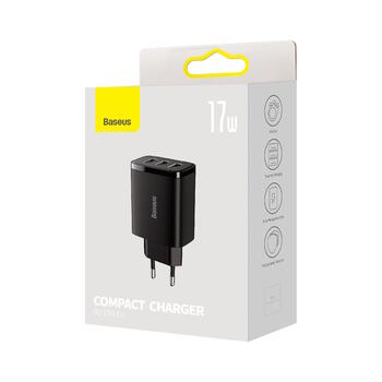 Baseus CCXJ020101 Kompakts ātrās uzlādes lādētājs 3x USB 17W Black (CCXJ020101)