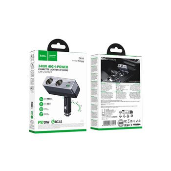 Hoco Z65B automašīnas lādētājs 1xUSB A + 1xUSB C+2x auto porti PD QC3.0 max 240W/24V (Z65B)