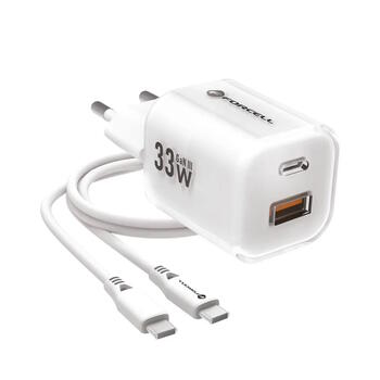 Forcell VT-41 F-Energy GaN III lādētājs USB-C+USB-A QC4.0 PD 33W+kabelis USB-C - USB-C White (VT-41/WH)