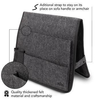 VILSTO filca materiāla piegultas kabata, mantu glabātuve dīvānam, klubkrēslam, galdam Dark Grey (BEDSIDE-POCKET-DGREY)
