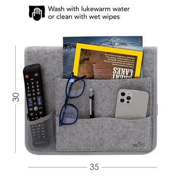 VILSTO filca materiāla piegultas kabata, mantu glabātuve dīvānam, klubkrēslam, galdam Grey (BEDSIDE-POCKET-LGREY)