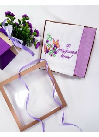 Virtuves vafeļu dvieļu komplekts ar izšuvumu С ПРАЗДНИКОМ ВЕСНЫ