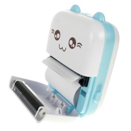 Мини портативный принтер Котик USB голубой (P22272)