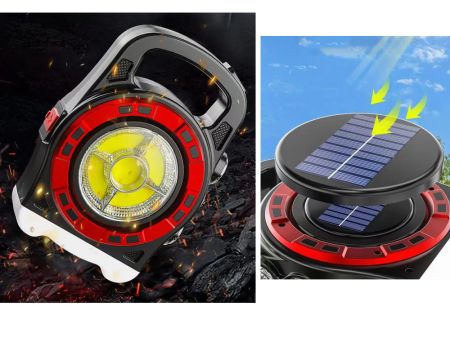 Lukturis ar saules bateriju Powerbank uzlādējams LED COB (P12316_cze) red