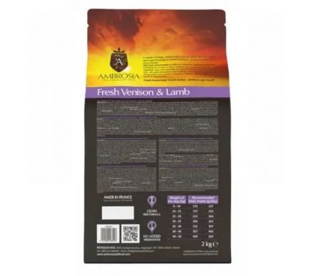 Ambrosia Сухой корм для собак GRAIN FREE DOG ADULT FRESH VENISON & LAMB 12kg (5214000583967)