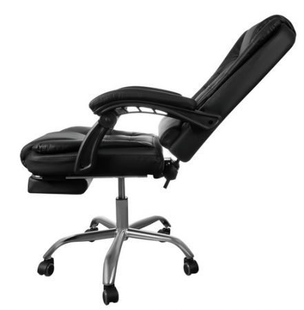 Biroja krēsls ar kāju balstu melns eko āda (P16224)