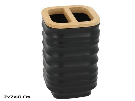 Держатель для зубных щеток, черный с бамбуком, 7.00 x 7.00 x 10.00, BATH&GO (8445393593289)