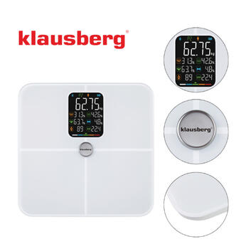 Белые напольные весы KLAUSBERG, 4 батарейки AAA, KB 7941 (KB 7941)
