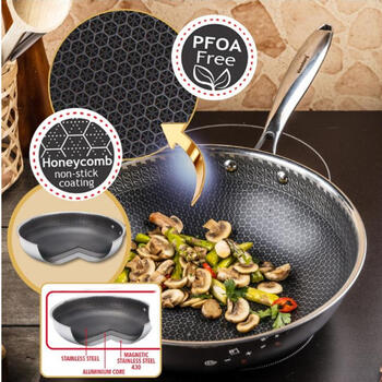 Nerūsējošā tērauda WOK panna ar šūnveida nepiedegošo pārklājumu ø28*8cm 3.8L KB 9024 Klausberg (KB 9024)