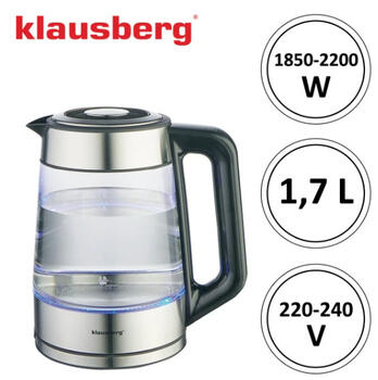 Электрический чайник Klausberg с цифровым дисплеем температуры 40–100°C, 6-цветная подсветка, 1,7 л, (KB 7888)