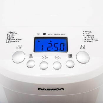 Хлебопечка Daewoo DBM 600W, 600 Вт, 900 г, 2 уровня поджаривания, 12 программ, таймер, белая (DBM 600W)