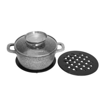 Katls ar vāku, tērauds, pelēks marmors, Ø22cm x 10cm, 3.3L, KB 7521, Klausberg (KB 7521)