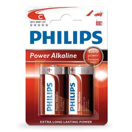 Щелочные батарейки PHILIPS alkaline LR14 (C), 2 шт./блистер, 009000313 (009000313)