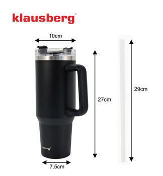 Termokrūze ar salmiņu, melna, 1100 ml, nerūsējošais tērauds, Klausberg, KB 7942 (KB 7942)