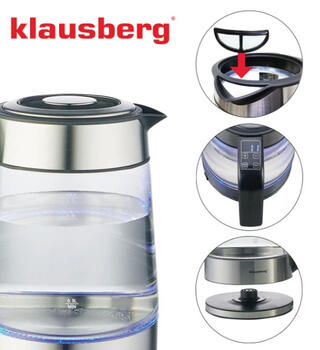 Электрический чайник Klausberg с цифровым дисплеем температуры 40–100°C, 6-цветная подсветка, 1,7 л, (KB 7888)