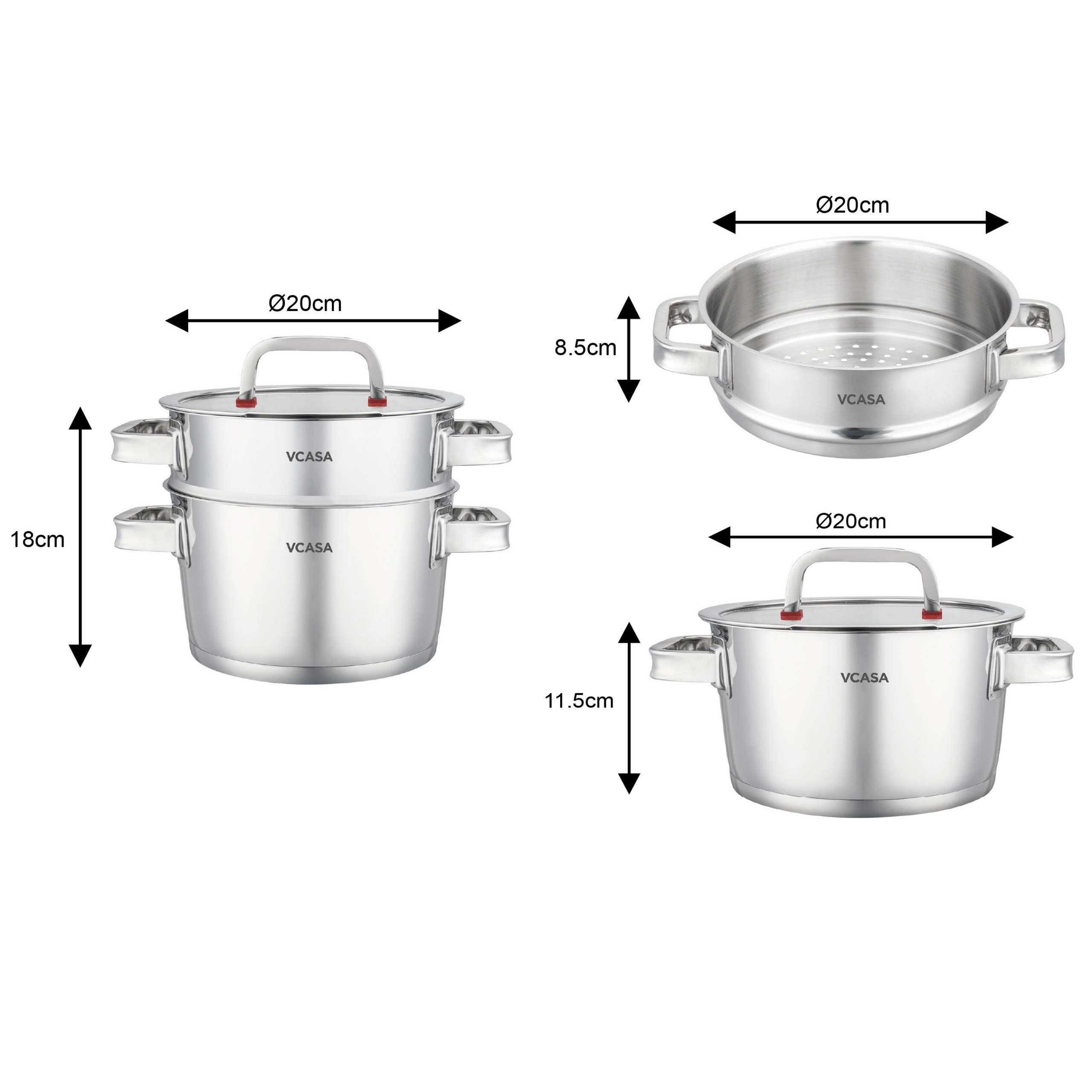 Tvaicēšanas katls, 3 daļas, 3.2L, Ø20 × 11.5 cm, 90107, SIERRA (90107)