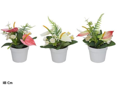 Mākslīgais antūrijs ar papardi podā x3 – 18 cm, 22x19x18 cm, LITO (8445393569130)