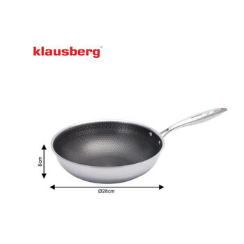 Nerūsējošā tērauda WOK panna ar šūnveida nepiedegošo pārklājumu ø28*8cm 3.8L KB 9024 Klausberg (KB 9024)