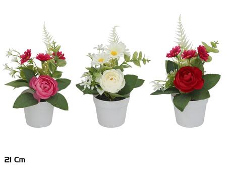 Mākslīgais ranunkuls ar margrietiņu podā 21 cm, 24x18x21 cm, LITO (8445393569215)