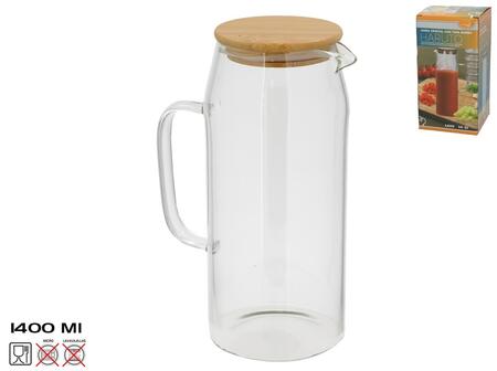 Стеклянный кувшин с бамбуковой крышкой, 1.4 л, 10.00 x 15.00 x 22.00, KITCHEN&GO (8445393554839)