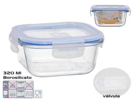 Borosilikāta glabāšanas kārba ar vārstu, 320 ml izmērs 6 x 12 x 12cm KITCHEN&GO (8445393578743)