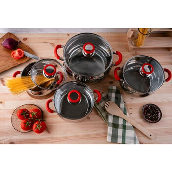 Katls ar vāku Ø26 cm, 7.7L sarkani rokturi, nerūsējošais tērauds, 5V1210N26R, Oliver Voltz (5V1210N26R)