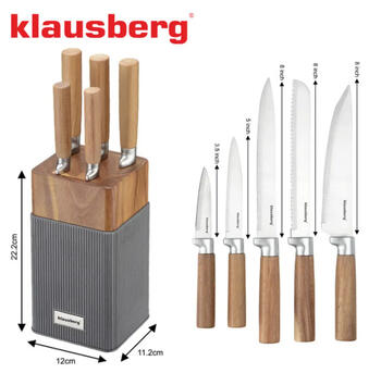 Набор ножей из 6 предметов с подставкой из акации, нержавеющая сталь, Klausberg, KB 7983 (KB 7983)