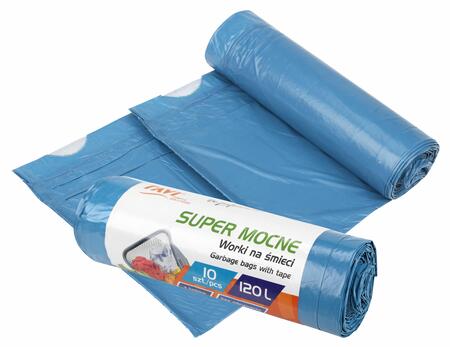 Мешки для мусора с лентой 120 л / 10 шт., LDPE синие, 25 x 7 x 7, 10714, Simple Solution (10714)