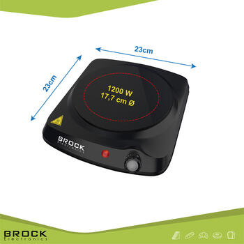 Vienriņķa infrasarkanā plīts, keramika BROCK HPI 3001 BK, 1200W (HPI 3001 BK)