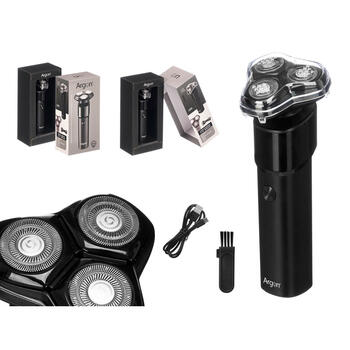 Bārdas skuveklis ar 3 rotējošiem asmeņiem, melns, 500 mAh USB uzlāde 12836, Argon (12836)