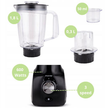 Blenderis ar smalcinātāju 600W 1.8L plastika krūze, 6759, Kamille (6759)