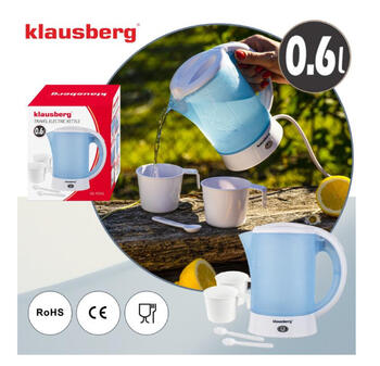 Электрический дорожный чайник, 0.6L, 650W, 2 чашки + 2 чайные ложки, KB 9045, Klausberg (KB 9045)