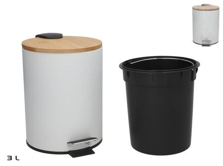 Atkritumu tvertne ar bambusa vāku un pedāli, 3L  balta, 21.00 x 17.00 x 23.00 BATH&GO (8445393591254)