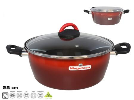 Кастрюля со стеклянной крышкой, 28 см, ~4,5 л, Rosso, 28,00 x 42,50 x 18,00 см, Magefesa (8427267148696)