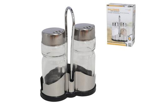 Stikla sāls un piparu trauciņi ar statīvu 12 × 4 × 8cm, KITCHEN&GO (8430540330169)