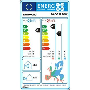 Gaisa kondicionieris Daewoo DAC 09PROW, 9000 Btu, invertors, Wi-Fi, līdz 32m telpai* (DAC 09PROW)