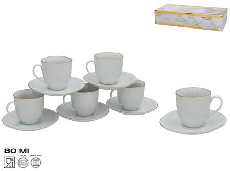 Набор из 6 чашек с блюдцами с золотой каймой 12 предметов, 8 x 13,5 x 13,5 см, KITCHEN&GO (8445393535241)
