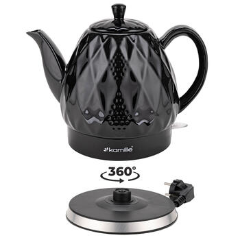 Керамический электрический чайник 1,5 л (чёрный), 1200 Вт, 1728, Kamille (1728)