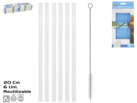 Stikla salmiņu iepakojums x6 + tīrīšanas birste, 20x0,8 cm, SUMMER ENJOY (8445393400990)