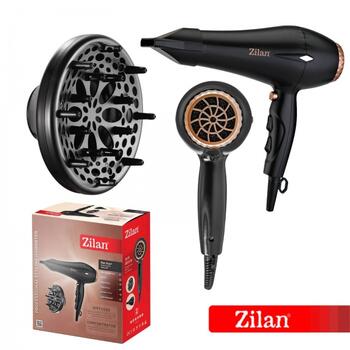 Фен Zilan ZLN 1239, 2200 Вт, 3 температурных режима, 3 скорости, концентратор, диффузор, чёрный (ZLN 1239)