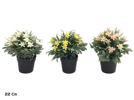 Mākslīgie ziedi, lilijas ar garšaugiem podiņā 22 cm, 15x15x22 cm, LITO (8445393569703)