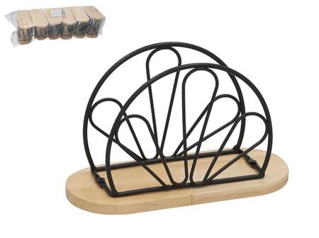 Metāla salvešu turētājs ar koka elementiem, melns, 15 x 7,5 x 9,5 cm, KITCHEN&GO (8445393545738)
