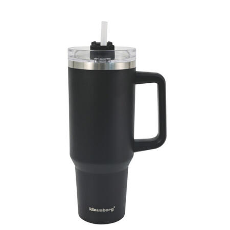 Termokrūze ar salmiņu, melna, 1100 ml, nerūsējošais tērauds, Klausberg, KB 7942 (KB 7942)
