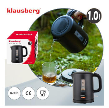 Электрический дорожный чайник, черный, 1100W, 1L, KB 9046, Klausberg (KB 9046)