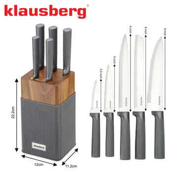 6 daļu nažu komplekts ar akācijas koka bloku, nerūsējošais tērauds, Klausberg, KB 7982 (KB 7982)